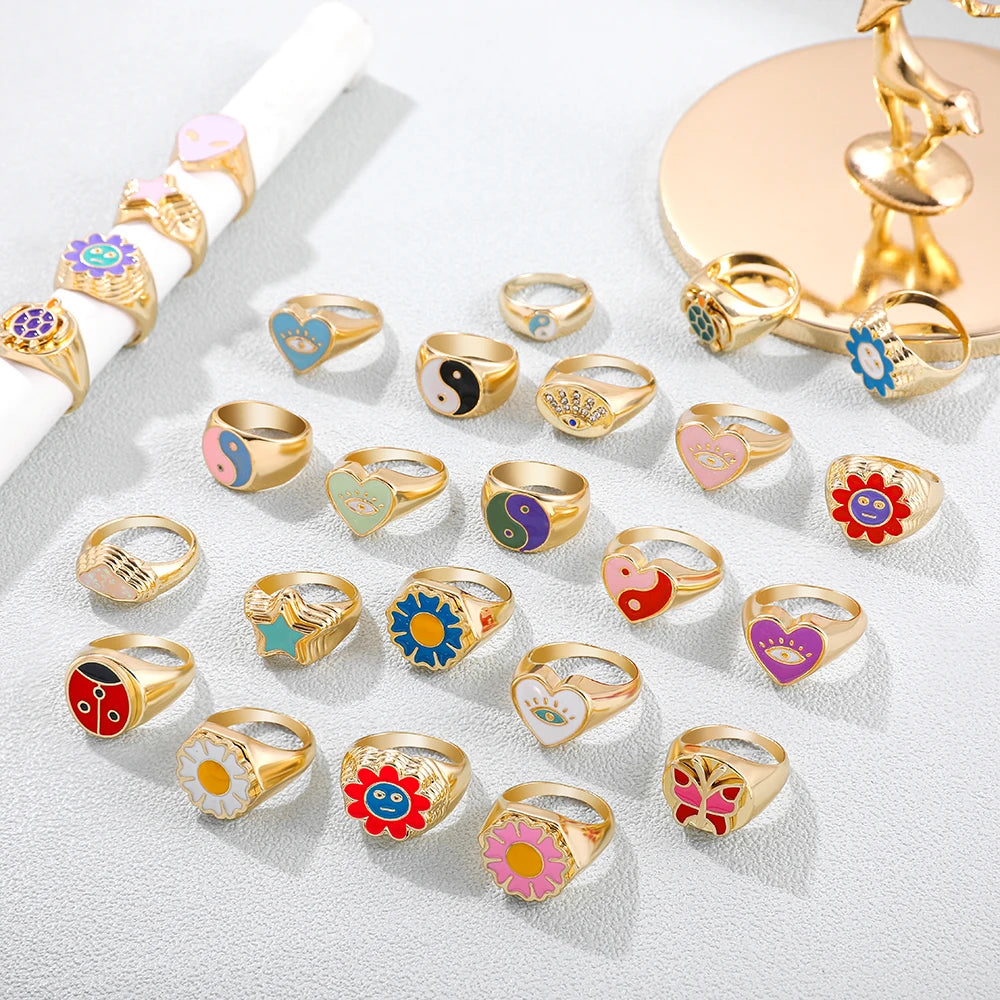 Aesthetic Colorful Eyes Love Heart Rings