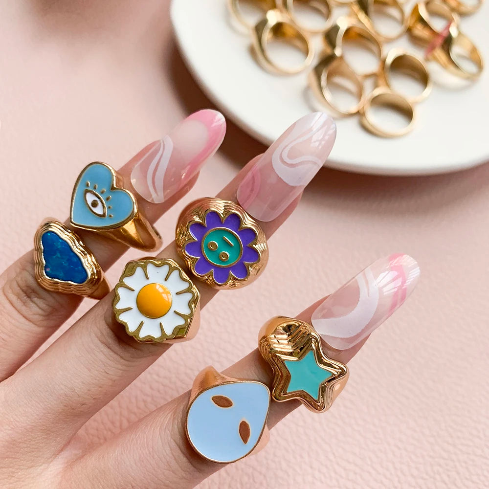 Aesthetic Colorful Eyes Love Heart Rings
