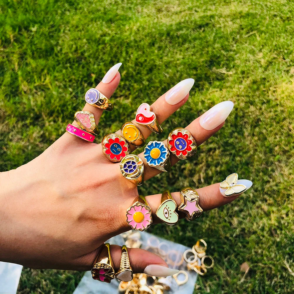 Aesthetic Colorful Eyes Love Heart Rings