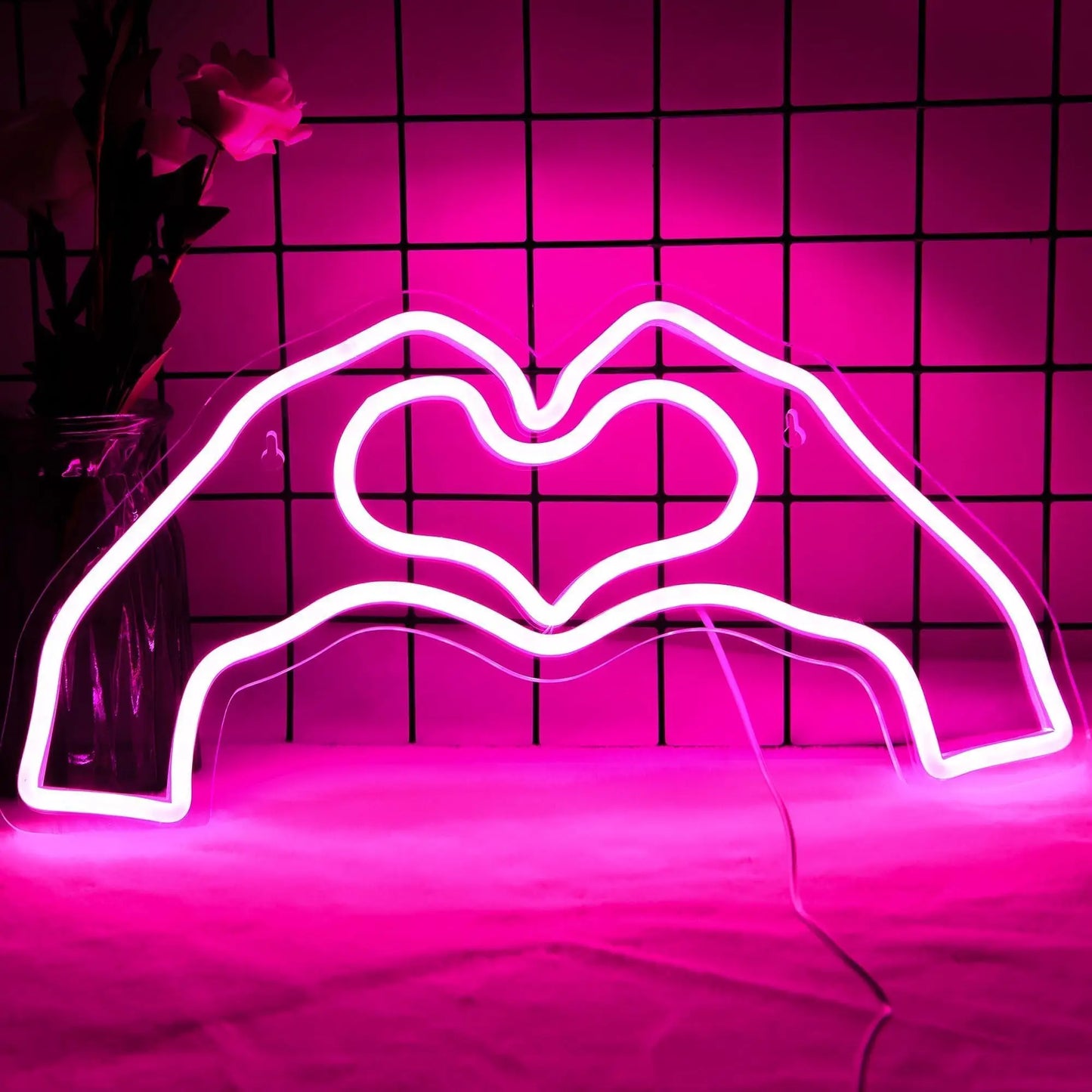 Heart Neon Sign for Wall Decor for Girl's Room Hand Heart Light Decor for Wedding Birthday Party Valentines Day