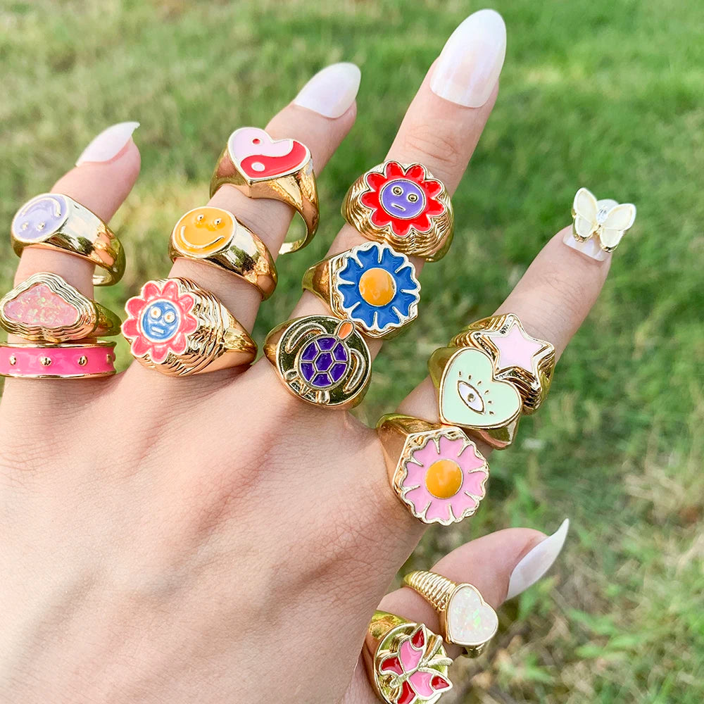 Aesthetic Colorful Eyes Love Heart Rings
