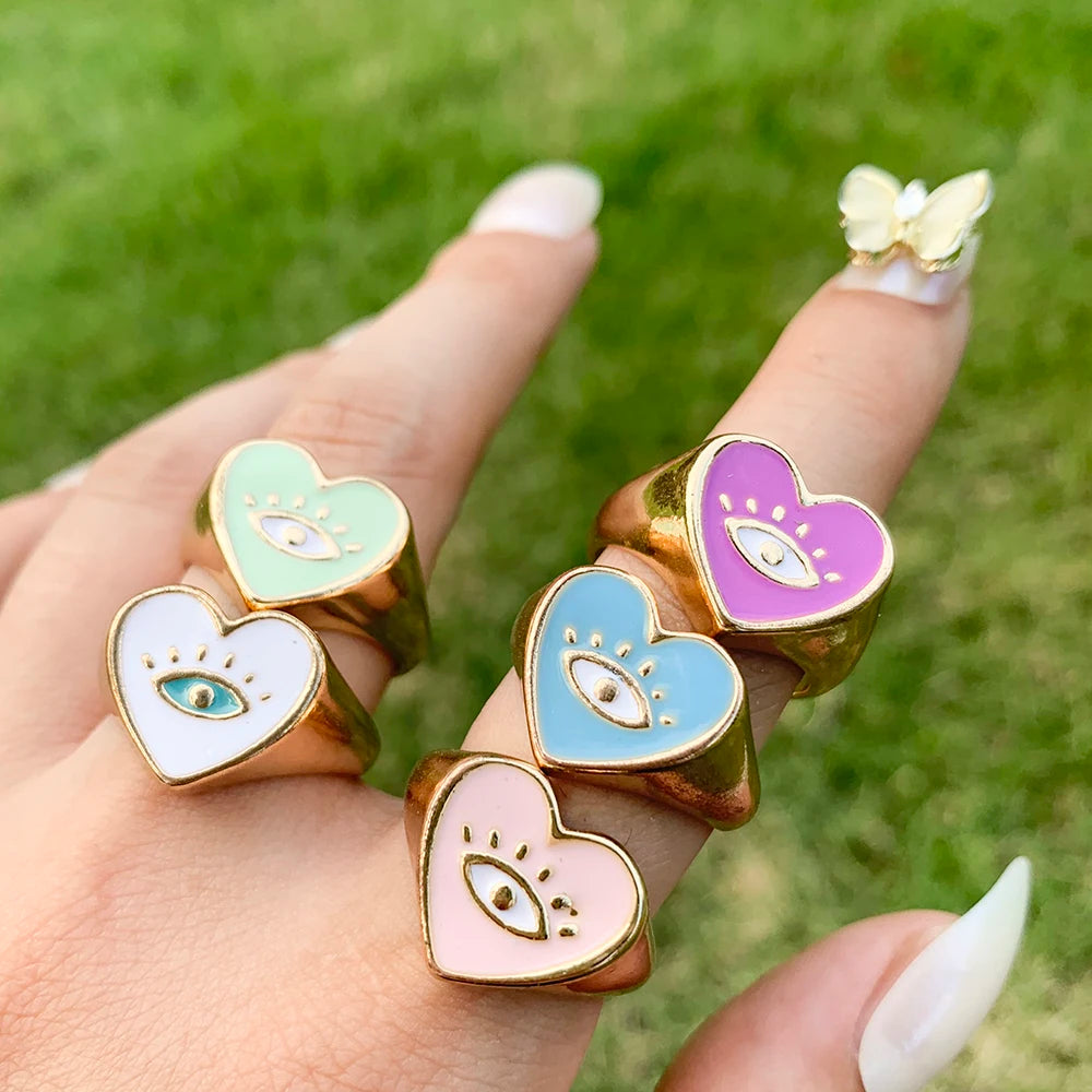 Aesthetic Colorful Eyes Love Heart Rings