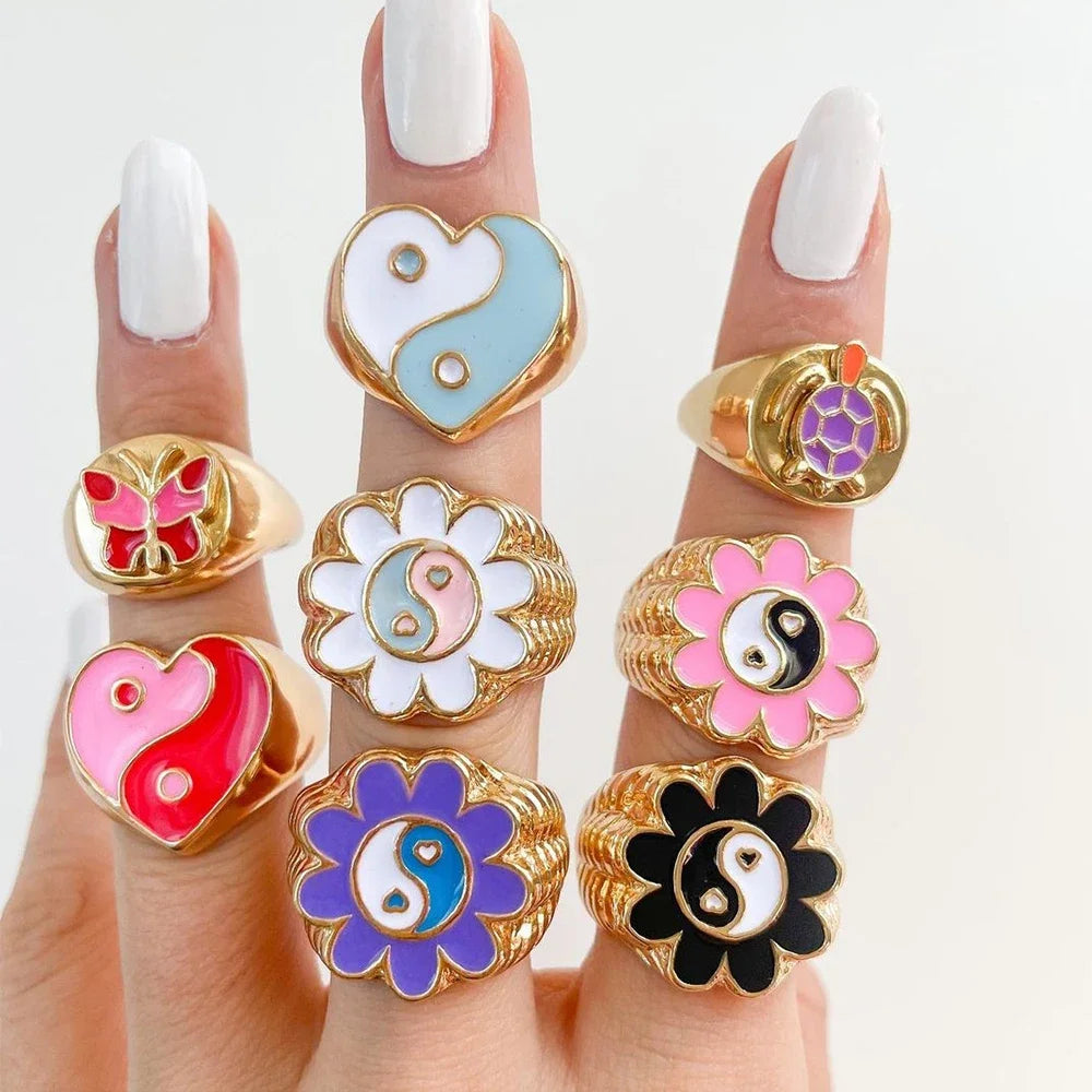 Aesthetic Colorful Eyes Love Heart Rings