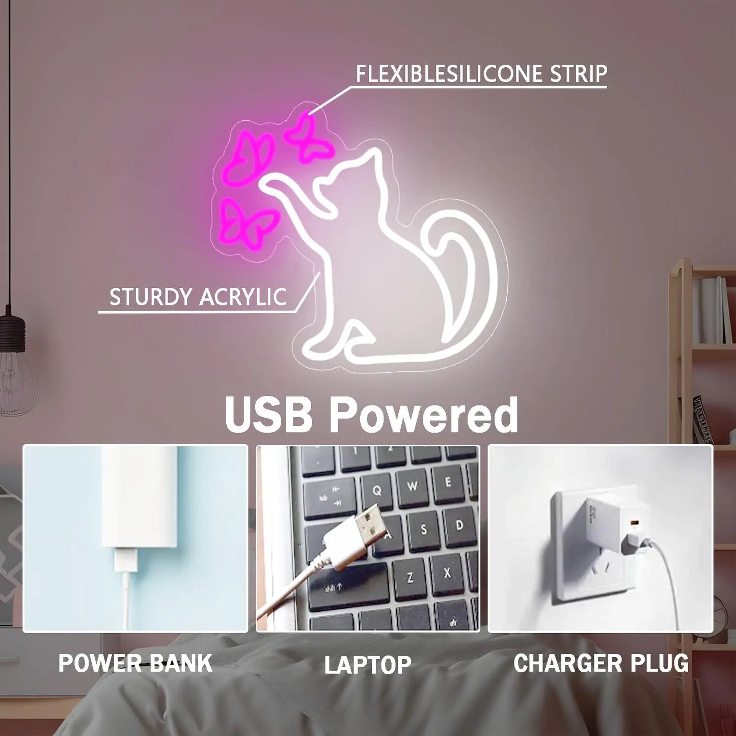 Cat Butterfly Neon Sign