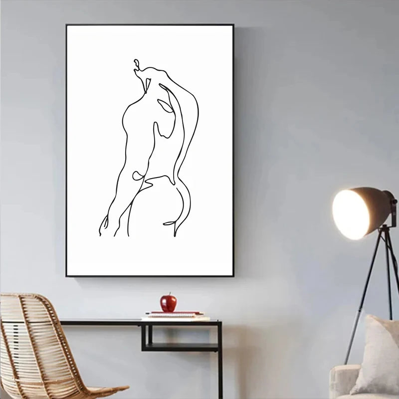 Abstract Men Body Canvas Poster Male Line Print
