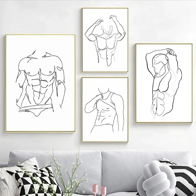 Abstract Men Body Canvas Poster Male Line Print