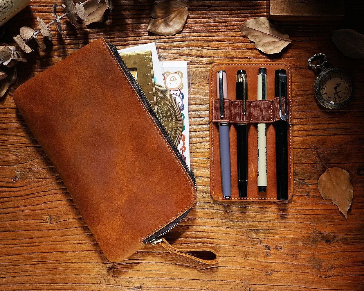 Leather Zipper Pen Case
