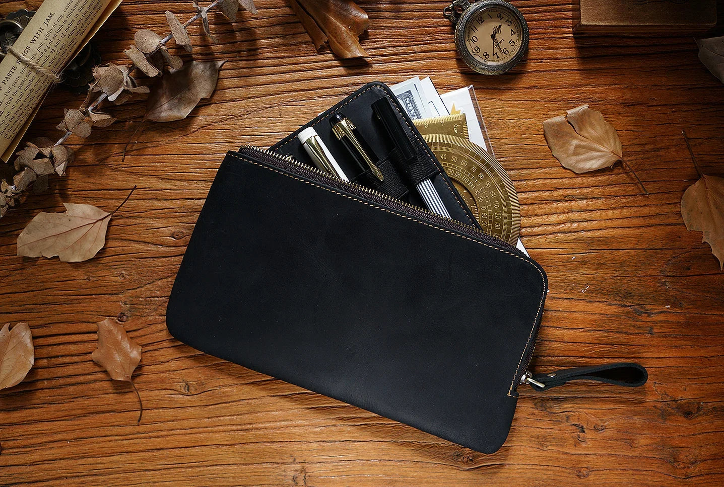Leather Zipper Pen Case