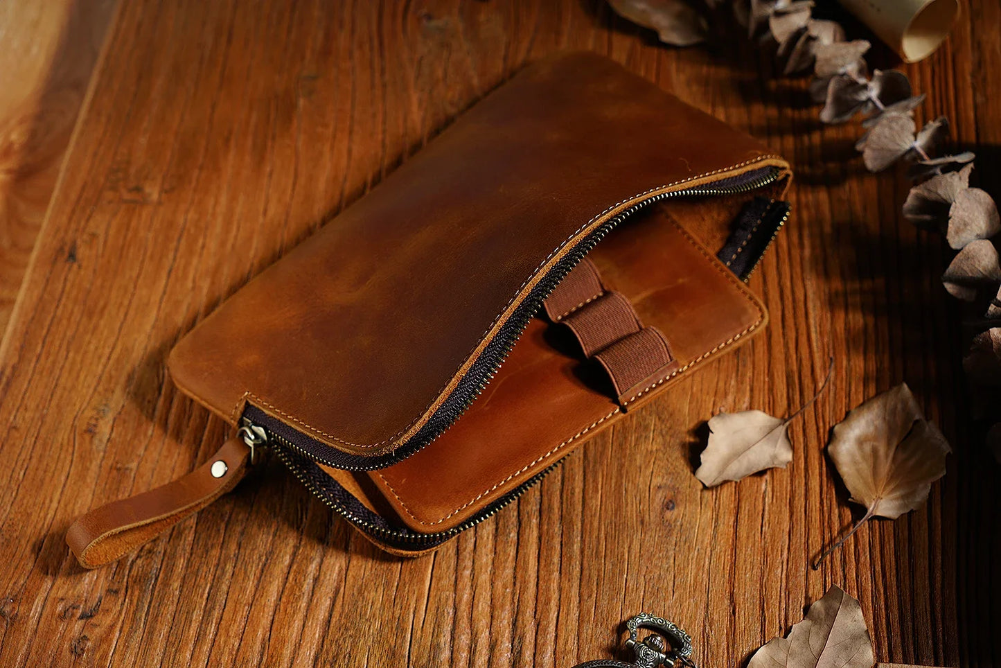 Leather Zipper Pen Case