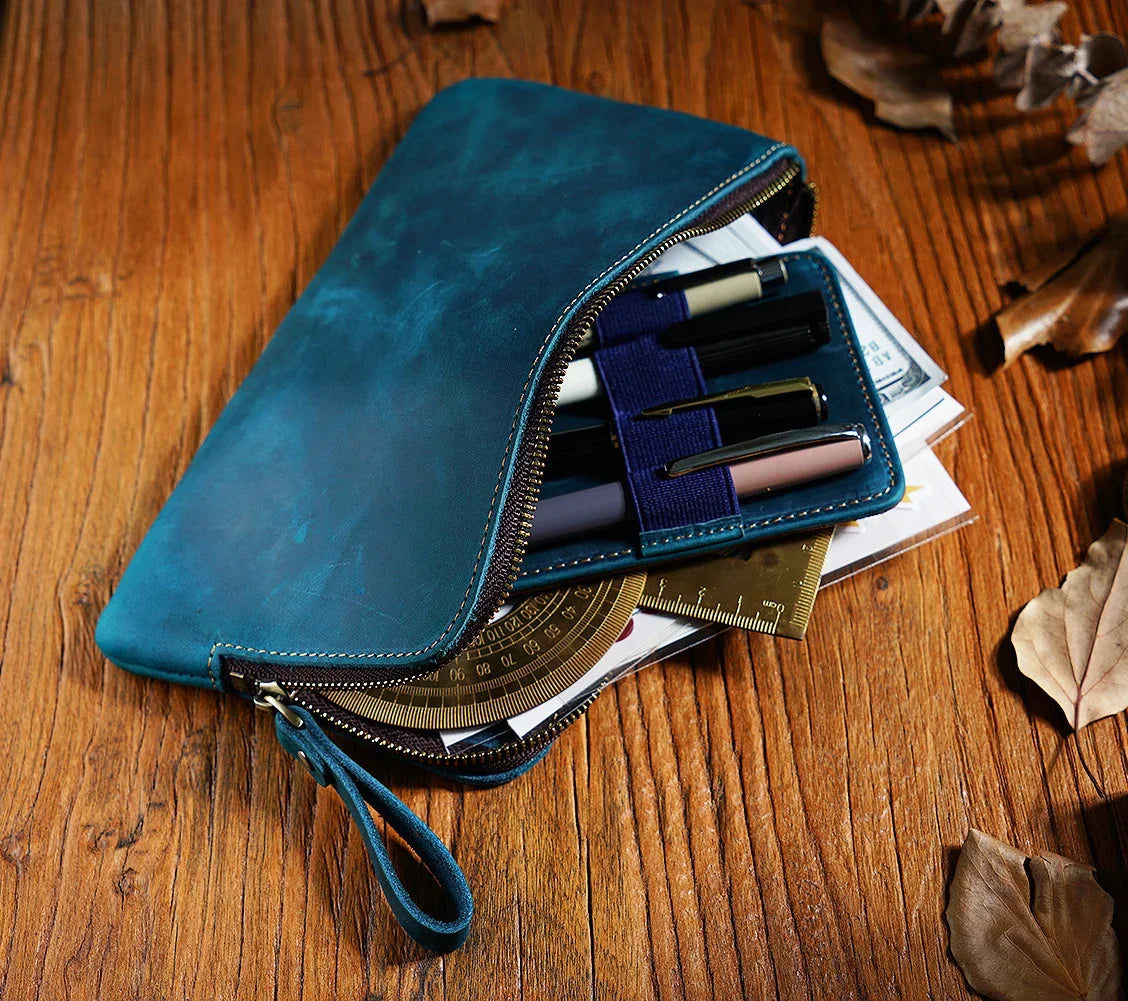 Leather Zipper Pen Case