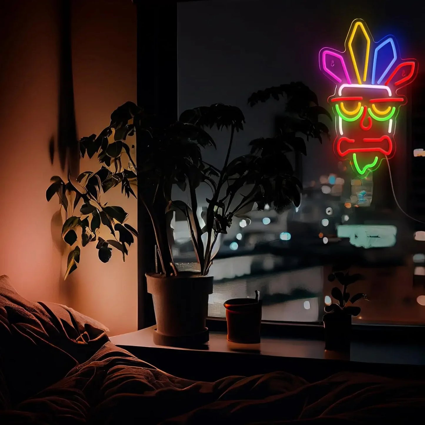 Crash Bandicoot Tiki Mask Neon Sign