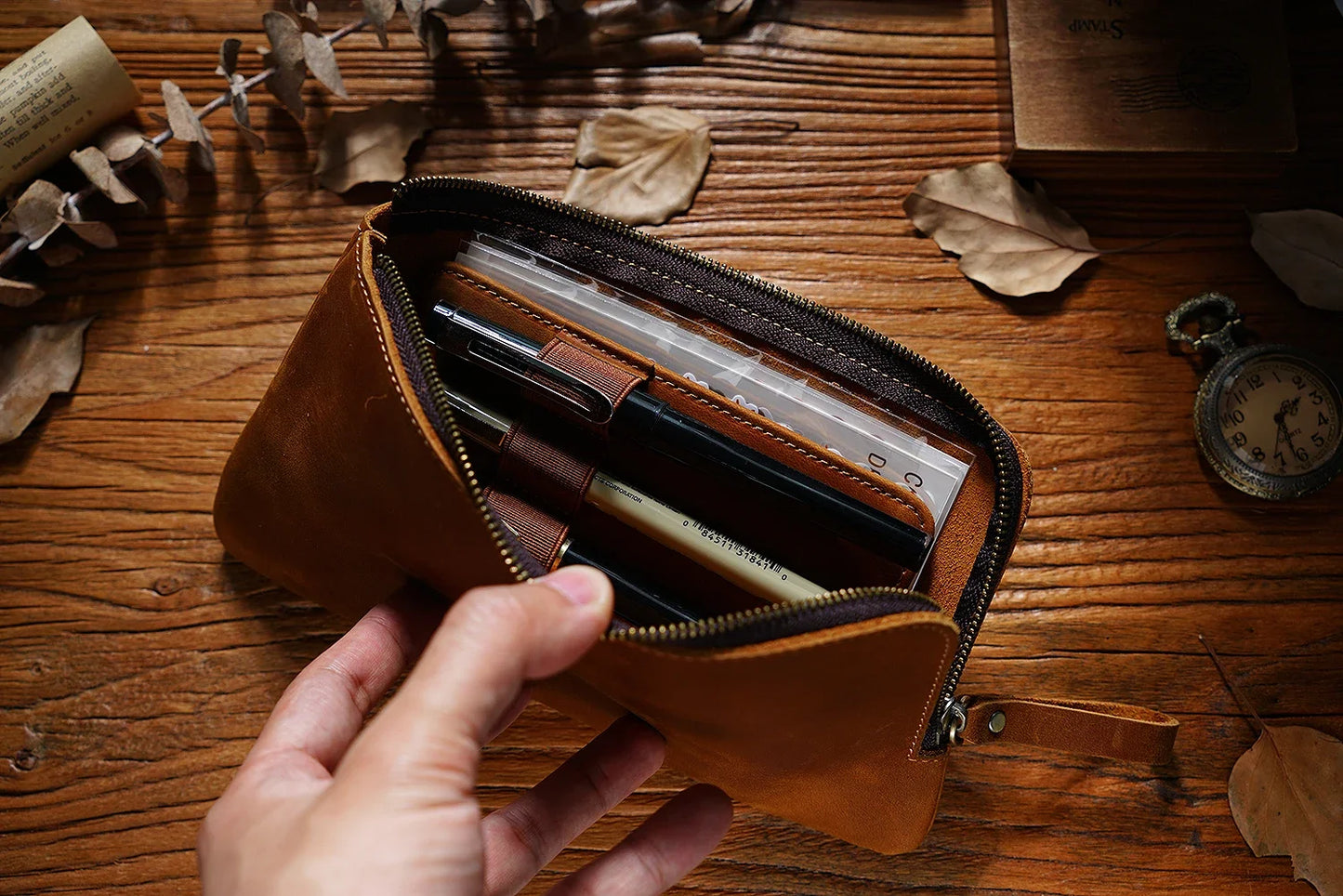 Leather Zipper Pen Case