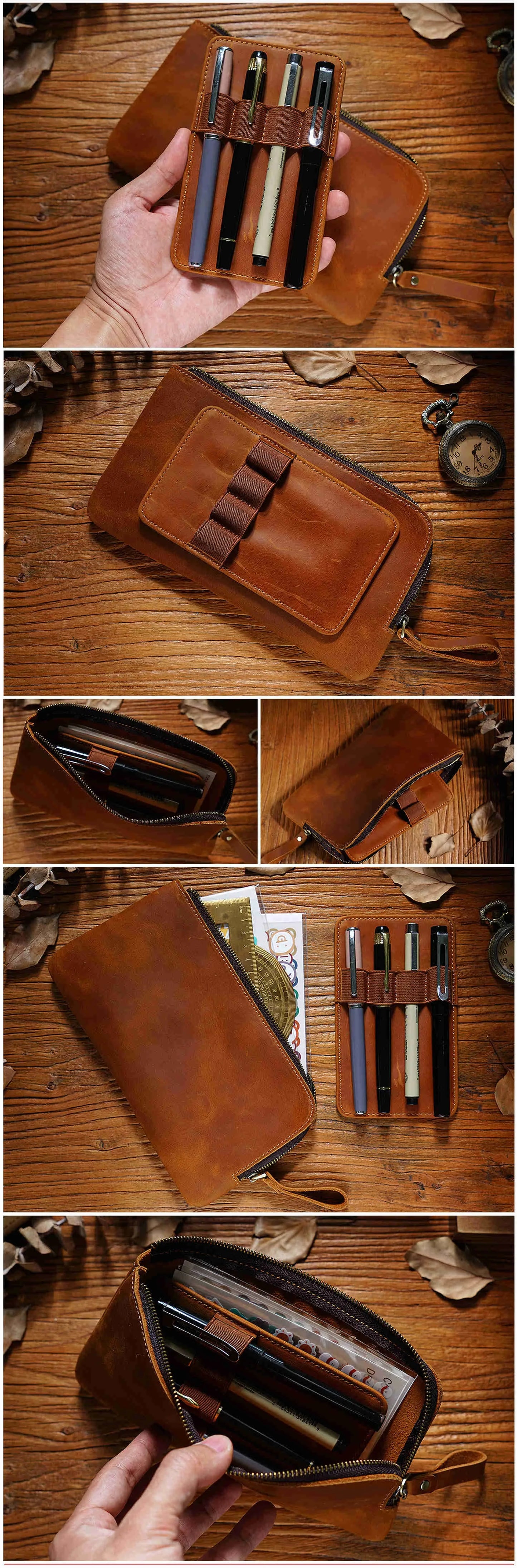 Leather Zipper Pen Case