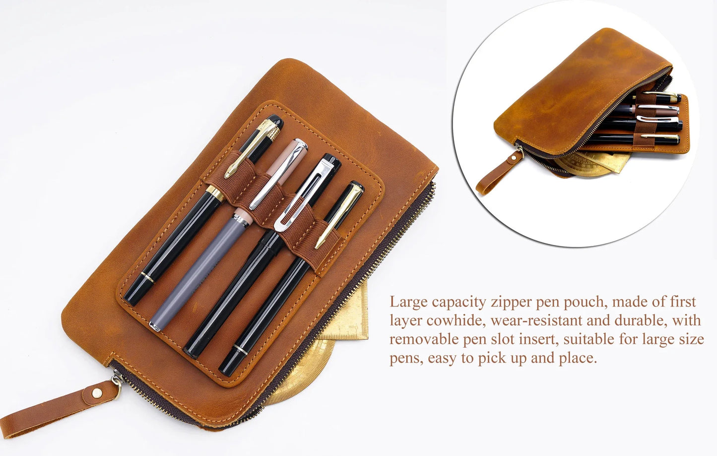 Leather Zipper Pen Case