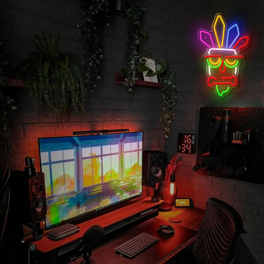 Crash Bandicoot Tiki Mask Neon Sign