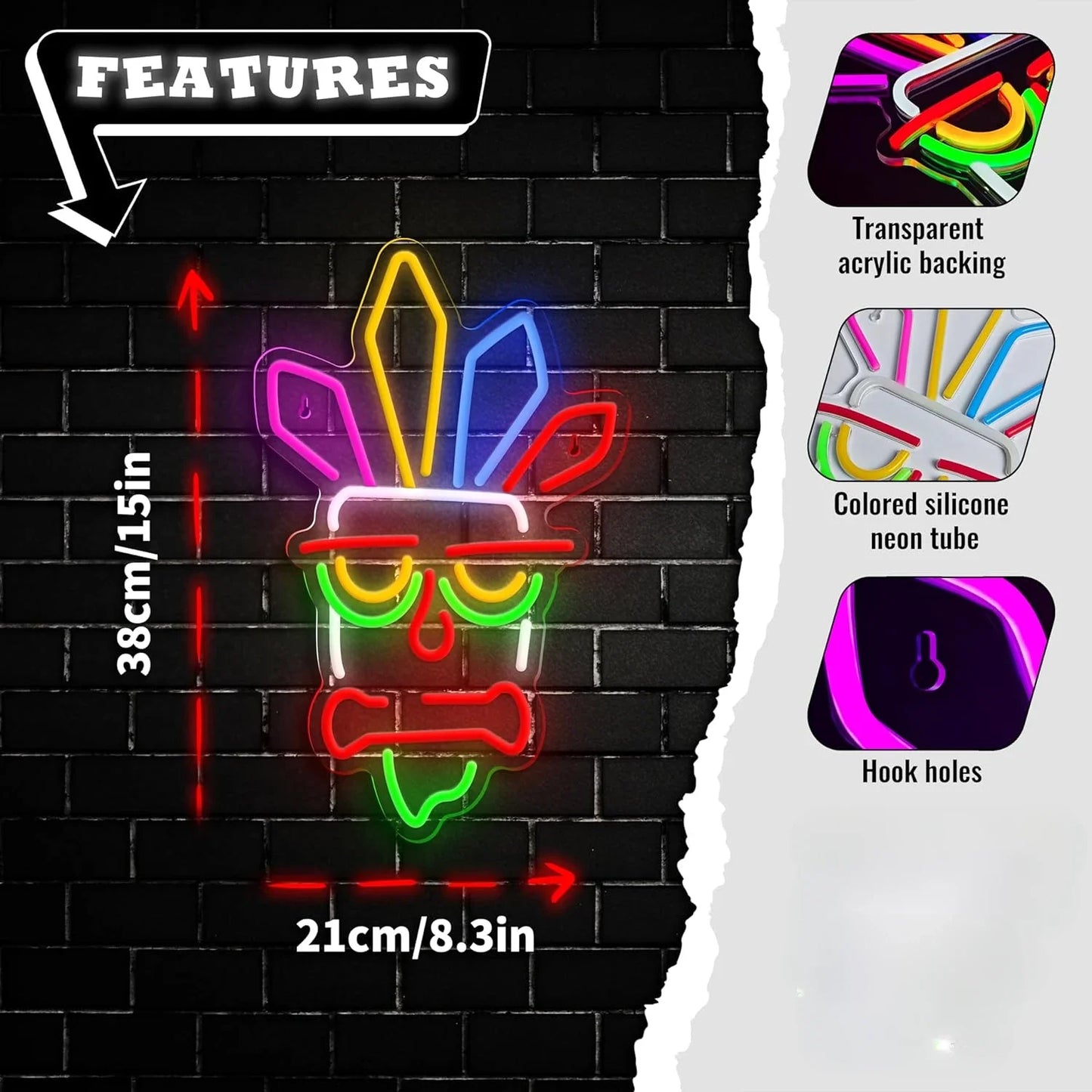 Crash Bandicoot Tiki Mask Neon Sign