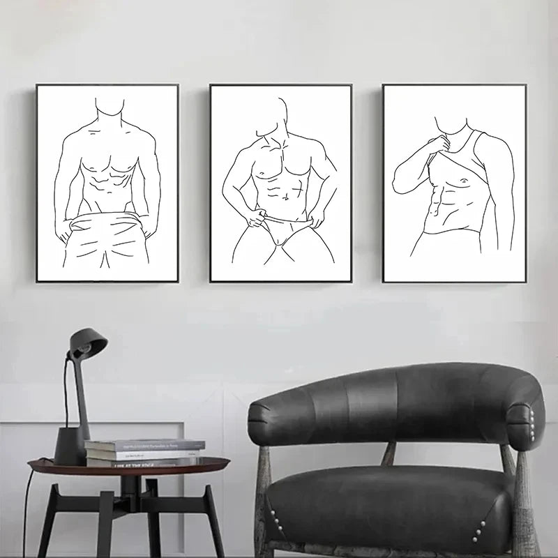 Abstract Men Body Canvas Poster Male Line Print