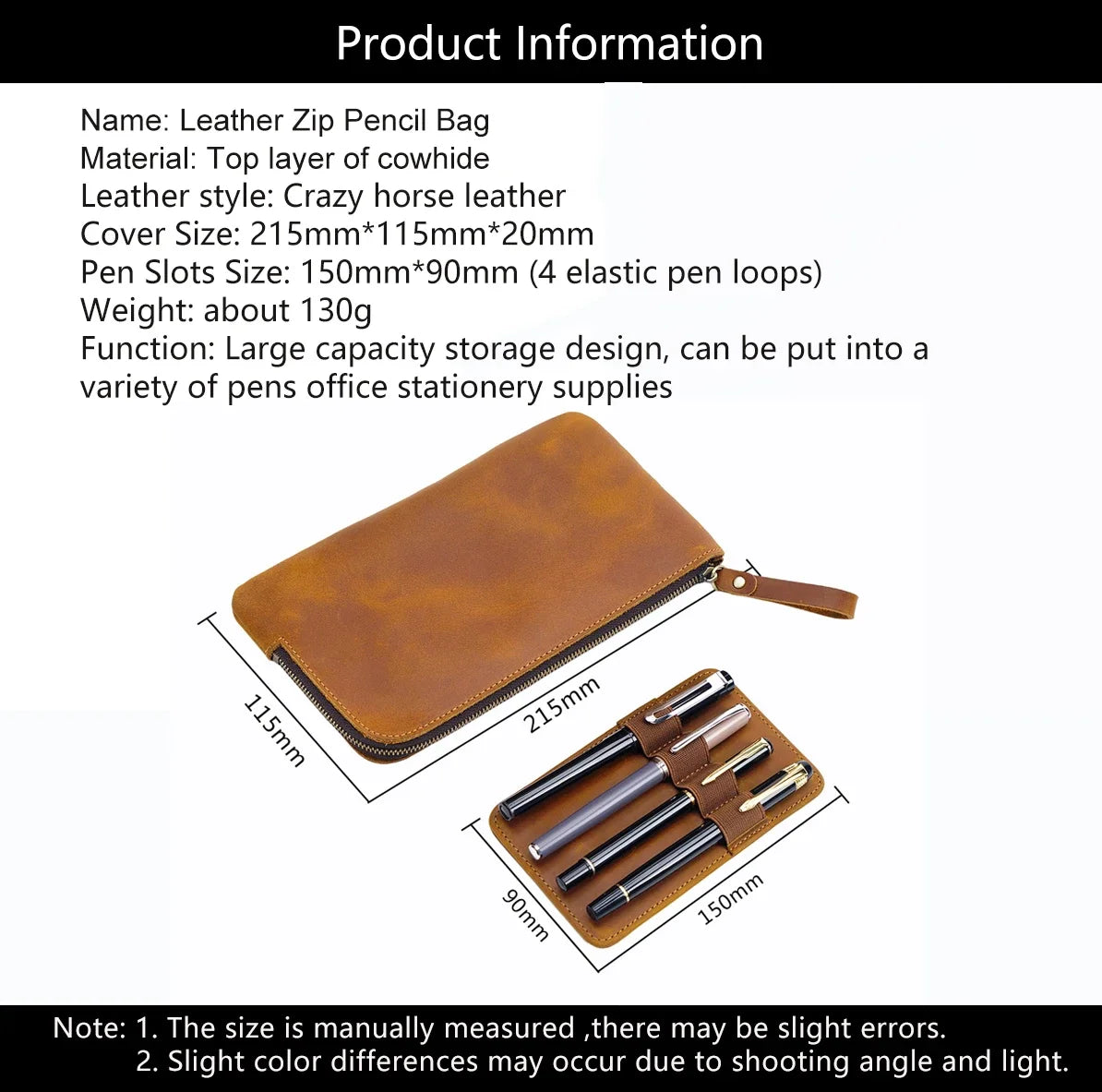 Leather Zipper Pen Case