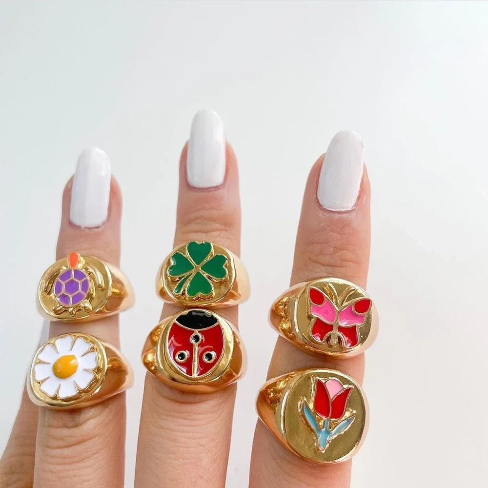 Aesthetic Colorful Eyes Love Heart Rings