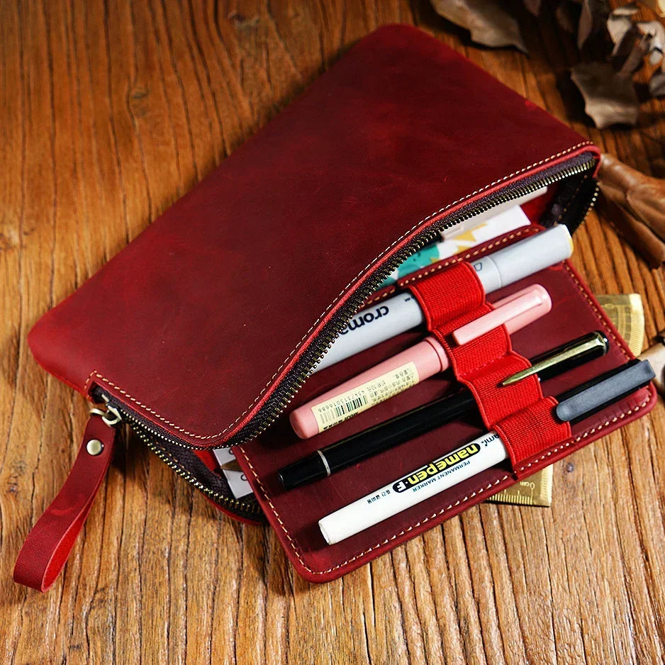 Leather Zipper Pen Case