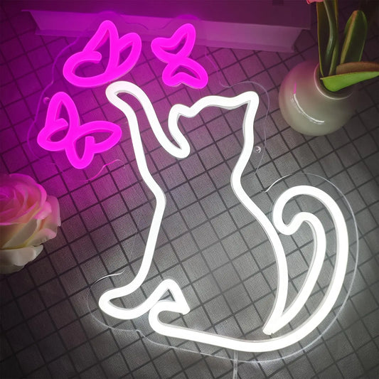 Cat Butterfly Neon Sign