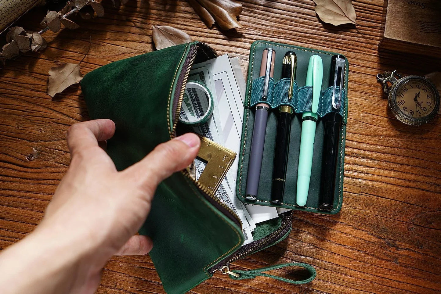Leather Zipper Pen Case