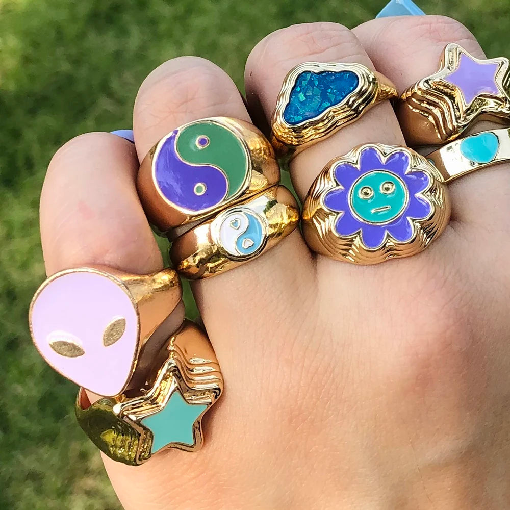 Aesthetic Colorful Eyes Love Heart Rings
