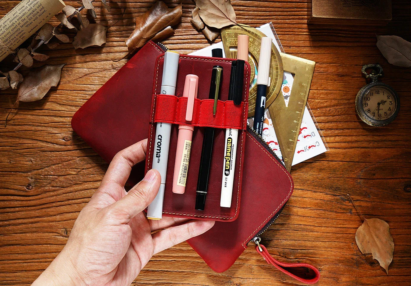 Leather Zipper Pen Case