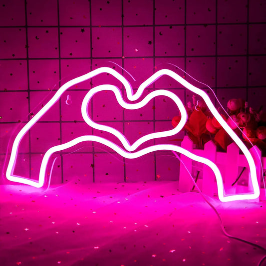 Heart Neon Sign for Wall Decor for Girl's Room Hand Heart Light Decor for Wedding Birthday Party Valentines Day