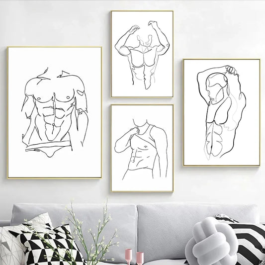 Abstract Men Body Canvas Poster Male Line Print