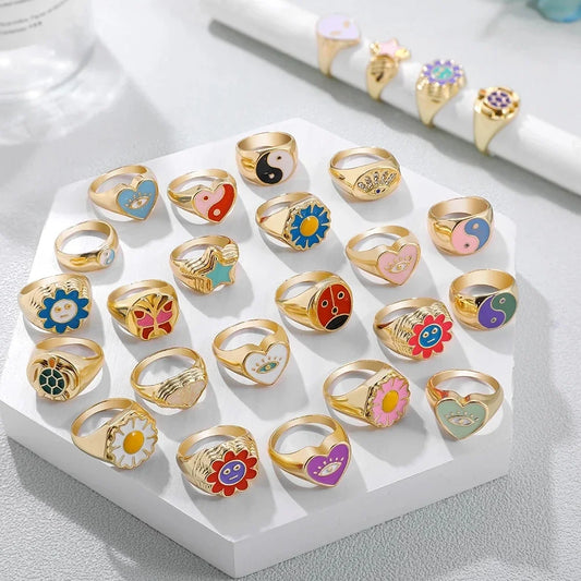 Aesthetic Colorful Eyes Love Heart Rings