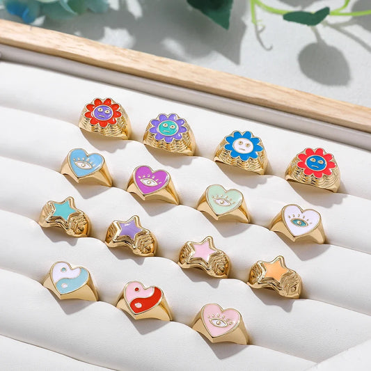Aesthetic Colorful Eyes Love Heart Rings
