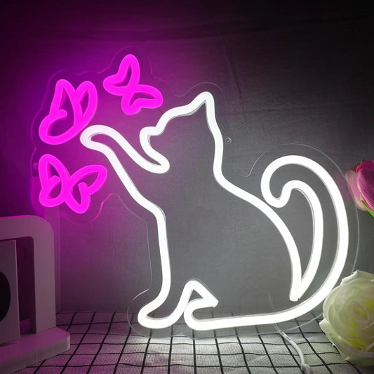Cat Butterfly Neon Sign
