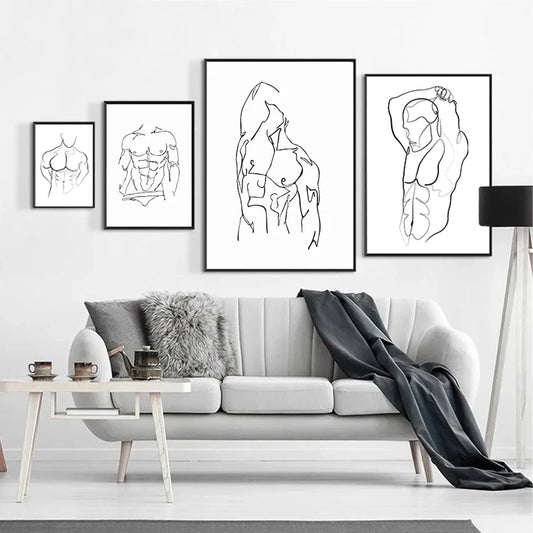 Abstract Men Body Canvas Poster Male Line Print